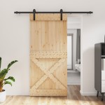 vidaXL Ușă glisantă cu set de feronerie 95x210 cm, lemn masiv de pin vidaXL Ușă glisantă cu set de feronerie 95x210 cm, lemn masiv de pin