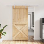 vidaXL Ușă glisantă cu set de feronerie 95x210 cm, lemn masiv de pin vidaXL Ușă glisantă cu set de feronerie 95x210 cm, lemn masiv de pin