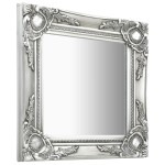 vidaXL Oglindă de perete în stil baroc, argintiu, 40 x 40 cm vidaXL Oglindă de perete în stil baroc, argintiu, 40 x 40 cm