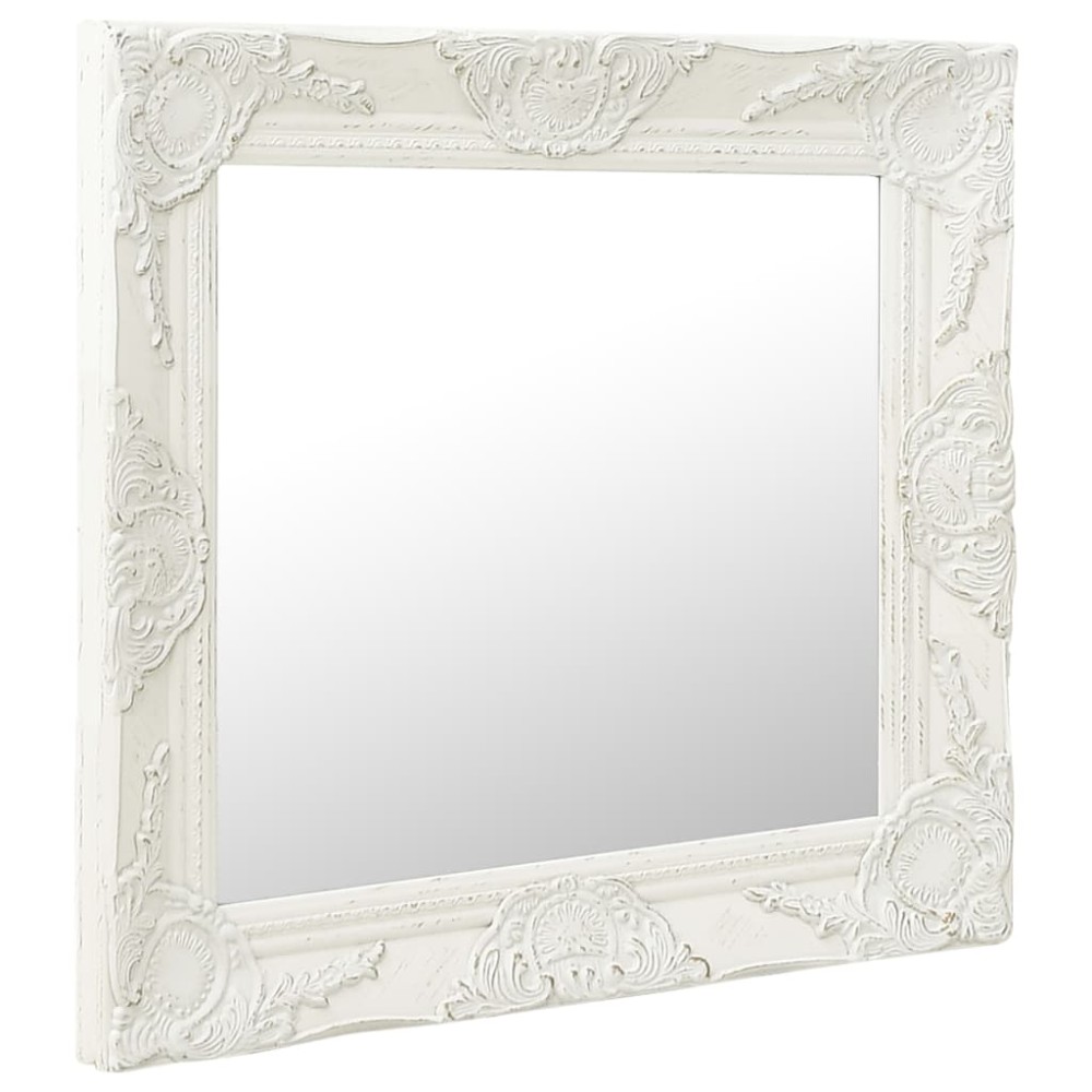 vidaXL Oglindă de perete în stil baroc, alb, 50 x 50 cm