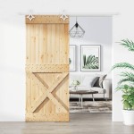 vidaXL Ușă glisantă cu set de feronerie 85x210 cm, lemn masiv de pin vidaXL Ușă glisantă cu set de feronerie 85x210 cm, lemn masiv de pin