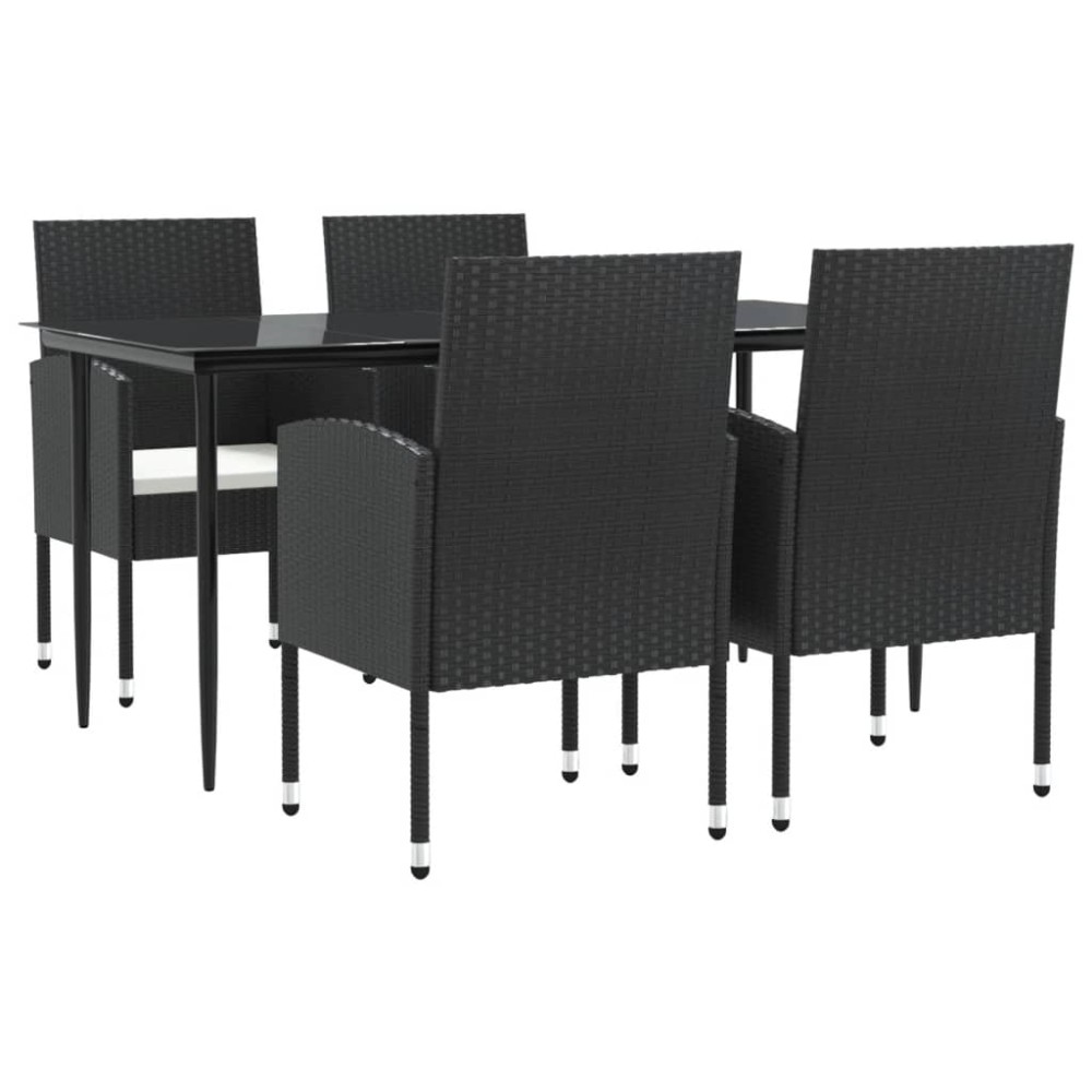 vidaXL Set mobilier de grădină, 5 piese, negru, poliratan și oțel