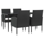 vidaXL Set mobilier de grădină, 5 piese, negru, poliratan și oțel