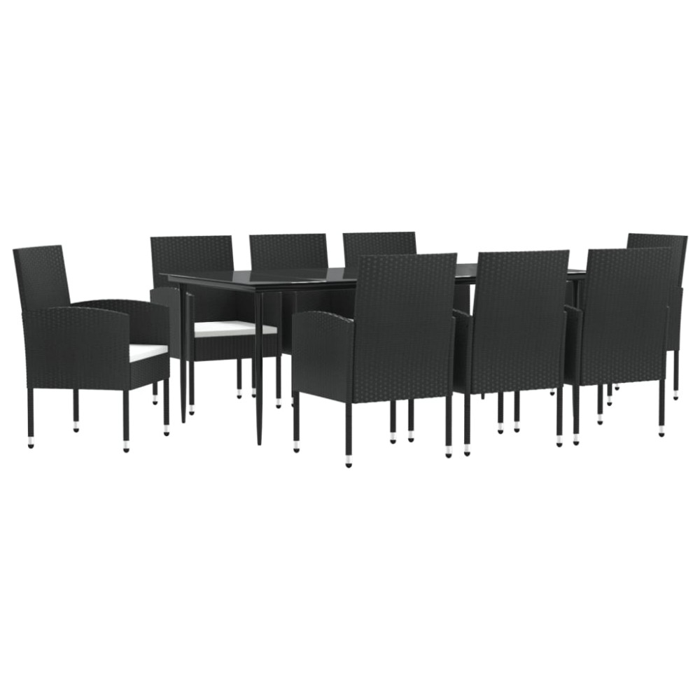 vidaXL Set mobilier de grădină, 9 piese, negru, poliratan și oțel