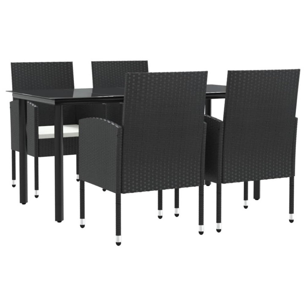 vidaXL Set mobilier de grădină, 5 piese, negru, poliratan și oțel