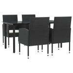 vidaXL Set mobilier de grădină, 5 piese, negru, poliratan și oțel