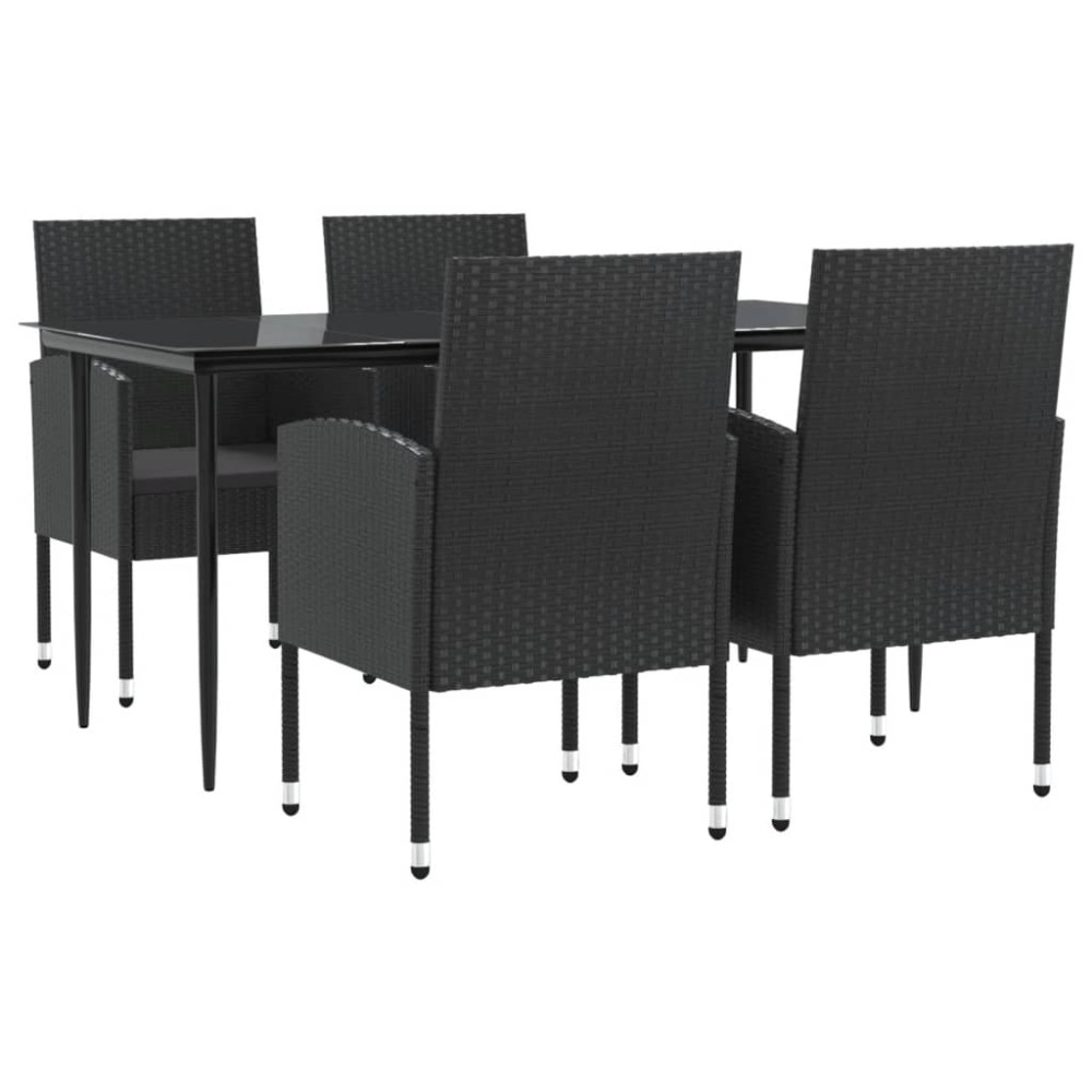 vidaXL Set mobilier de grădină, 5 piese, negru, poliratan și oțel