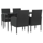 vidaXL Set mobilier de grădină, 5 piese, negru, poliratan și oțel