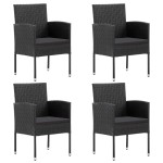 vidaXL Set mobilier de grădină, 5 piese, negru, poliratan și oțel