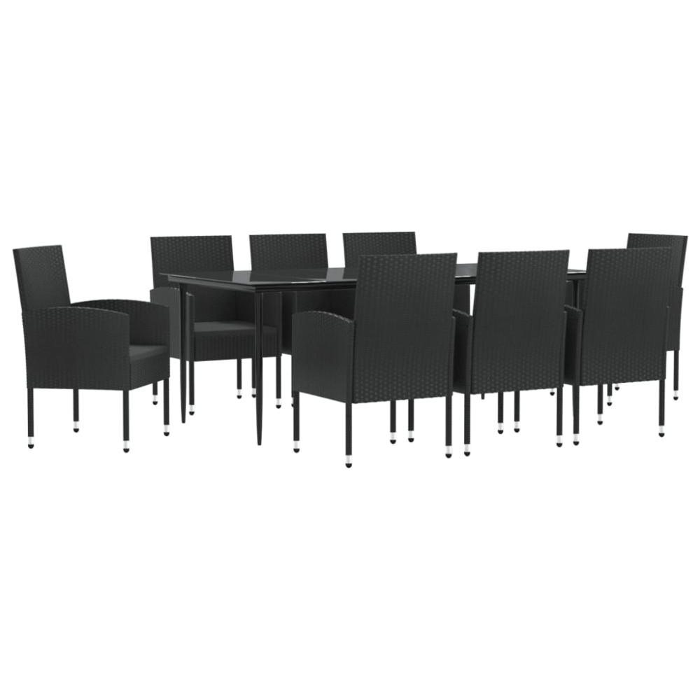 vidaXL Set mobilier de grădină, 9 piese, negru, poliratan și oțel
