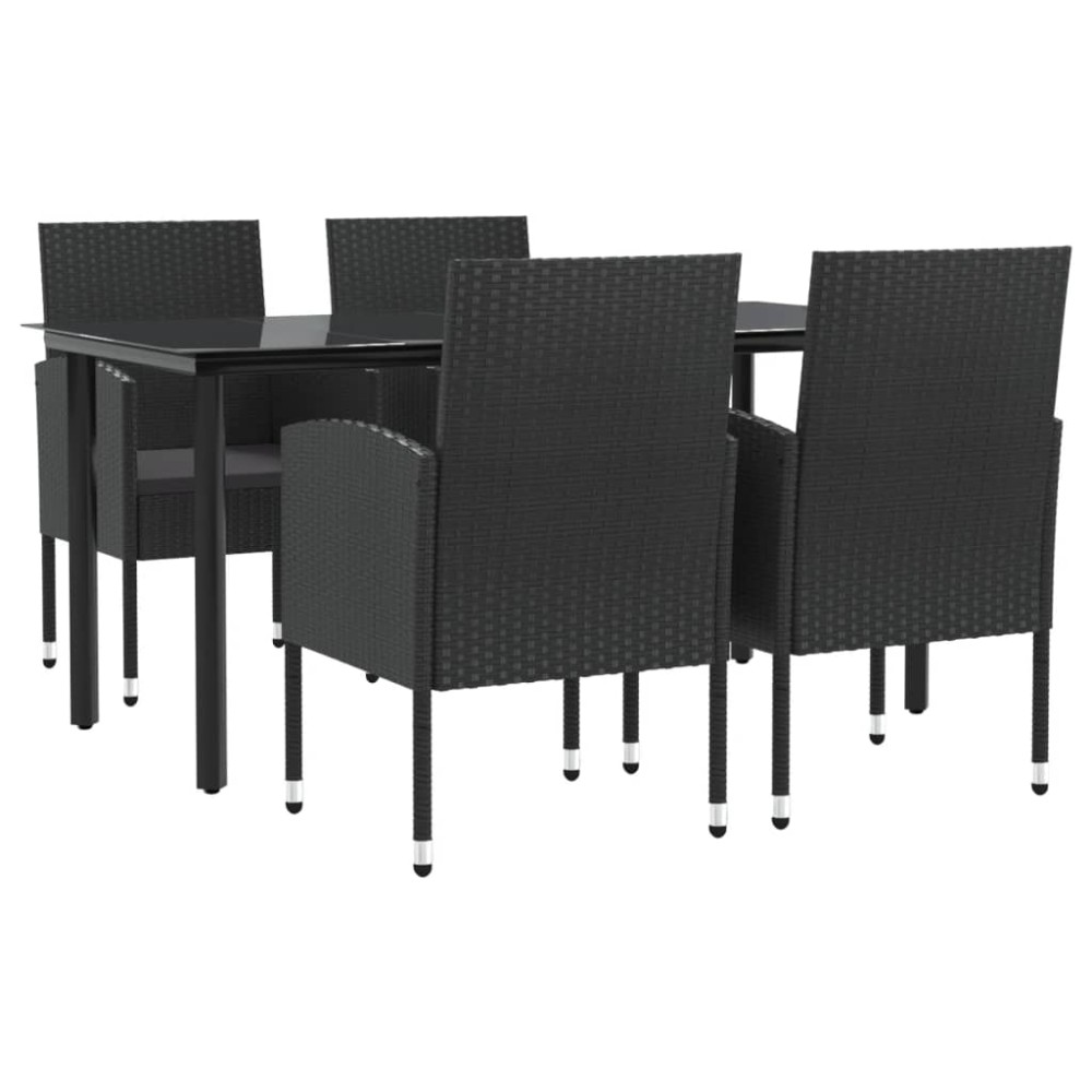 vidaXL Set mobilier de grădină, 5 piese, negru, poliratan și oțel