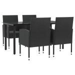 vidaXL Set mobilier de grădină, 5 piese, negru, poliratan și oțel