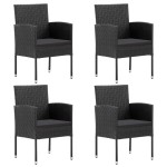 vidaXL Set mobilier de grădină, 5 piese, negru, poliratan și oțel