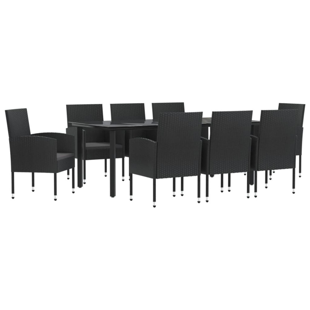 vidaXL Set mobilier de grădină, 9 piese, negru, poliratan și oțel