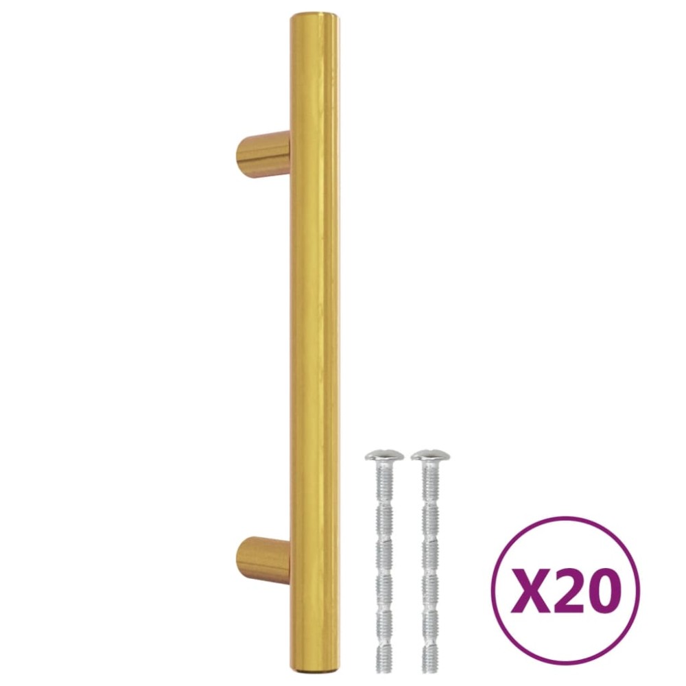 vidaXL Mânere de dulap, 20 buc., auriu, 96 mm, oțel inoxidabil