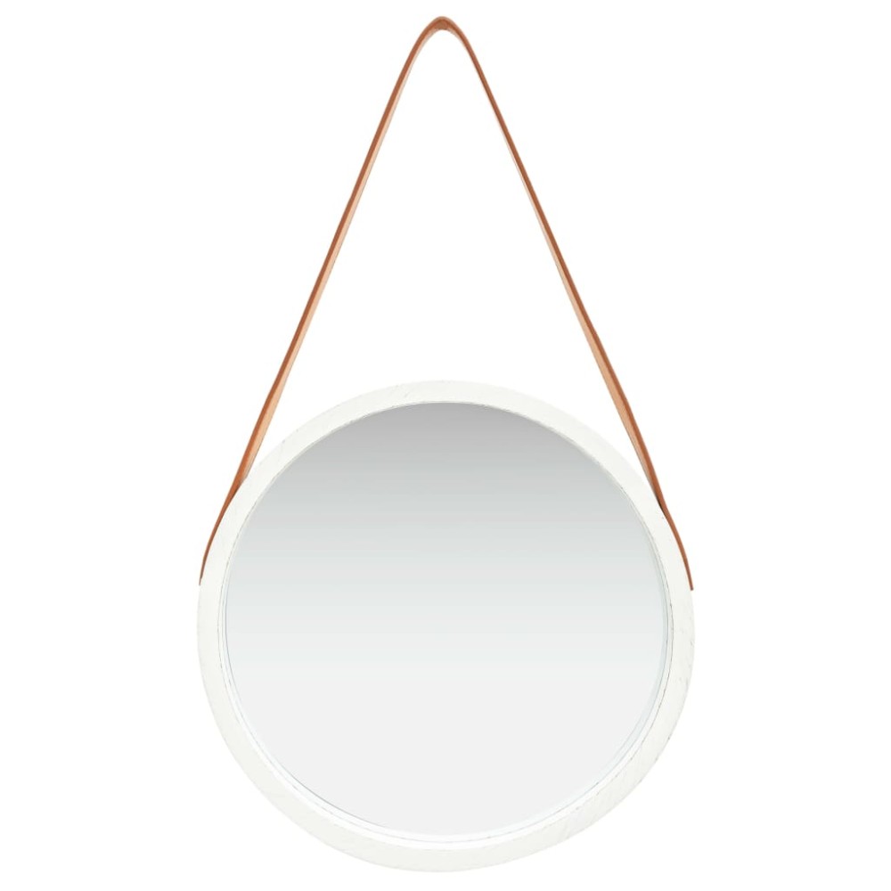 vidaXL Oglindă de perete cu o curea, 40 cm, alb