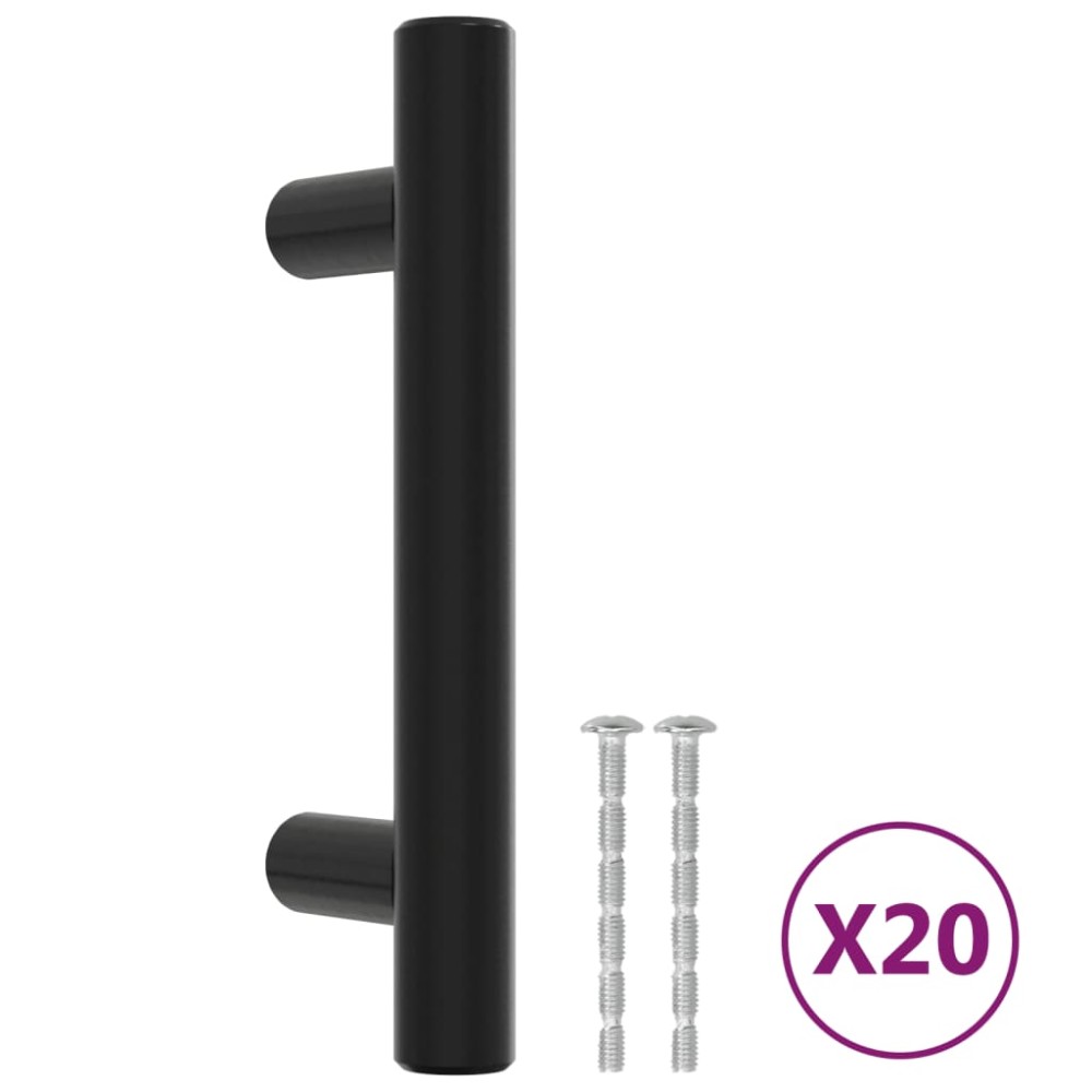 vidaXL Mânere de dulap, 20 buc., negru, 64 mm, oțel inoxidabil