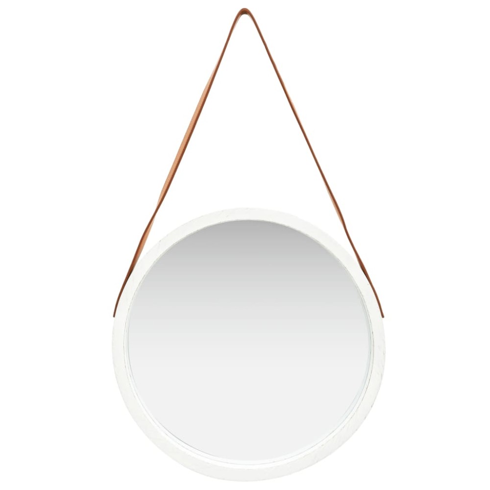vidaXL Oglindă de perete cu o curea, 50 cm, alb