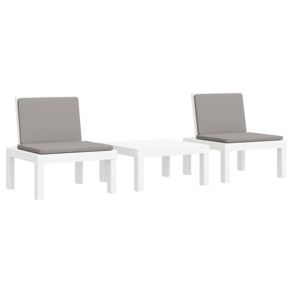 vidaXL Set mobilier de grădină, 3 piese, cu perne, alb, PP