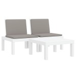 vidaXL Set mobilier de grădină, 3 piese, cu perne, alb, PP
