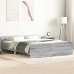 vidaXL Cadru de pat cu tăblie la cap/picioare, gri sonoma, 150x200 cm vidaXL Cadru de pat cu tăblie la cap/picioare, gri sonoma, 150x200 cm