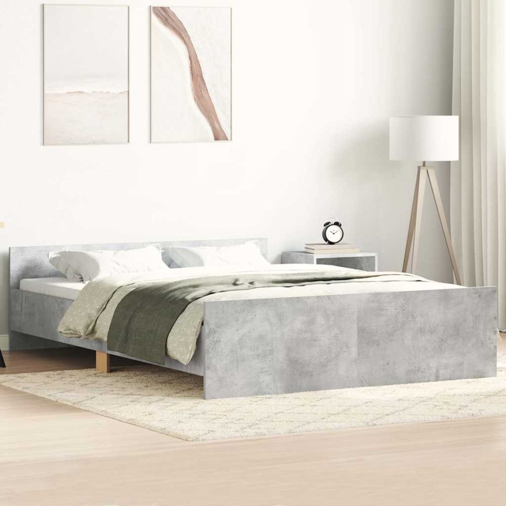 vidaXL Cadru de pat cu tăblie la cap/picioare, gri beton, 135x190 cm
