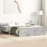 vidaXL Cadru de pat cu tăblie la cap/picioare, gri beton, 135x190 cm