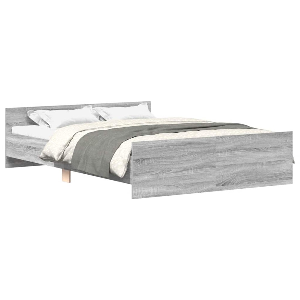 vidaXL Cadru de pat cu tăblie la cap/picioare, gri sonoma, 135x190 cm