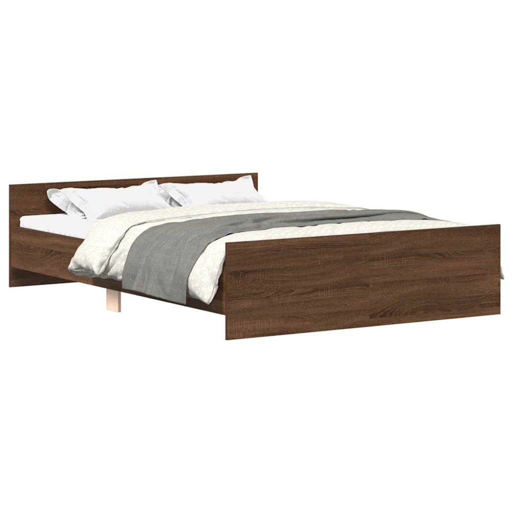 vidaXL Cadru de pat cu tăblie la cap/picioare, stejar maro, 135x190 cm