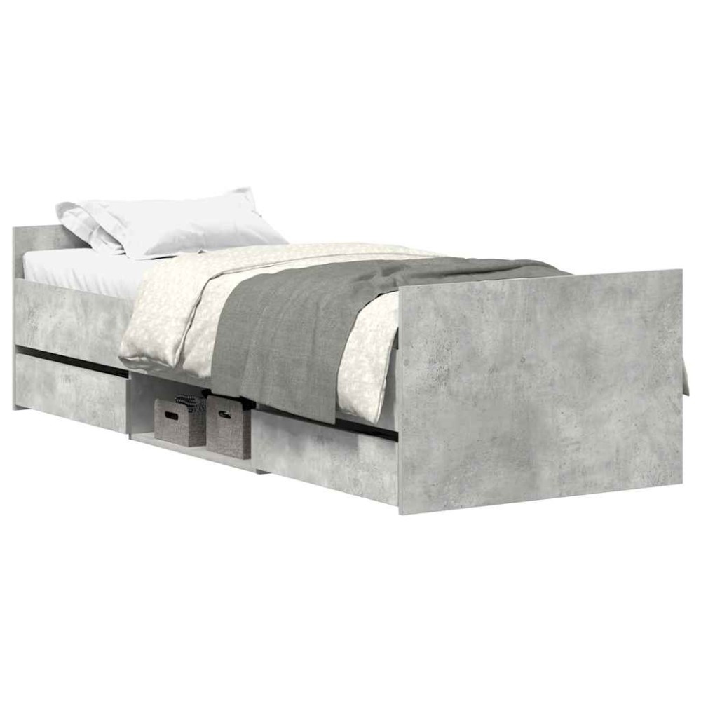 vidaXL Cadru de pat cu tăblie la cap/picioare, gri beton, 90x200 cm