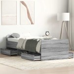 vidaXL Cadru de pat cu tăblie la cap/picioare, gri sonoma, 90x190 cm vidaXL Cadru de pat cu tăblie la cap/picioare, gri sonoma, 90x190 cm