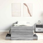 vidaXL Cadru de pat cu tăblie la cap/picioare, gri sonoma, 75x190 cm vidaXL Cadru de pat cu tăblie la cap/picioare, gri sonoma, 75x190 cm
