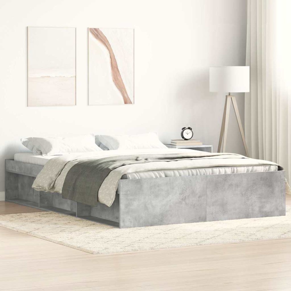 vidaXL Cadru de pat king size, gri beton, 150x200 cm