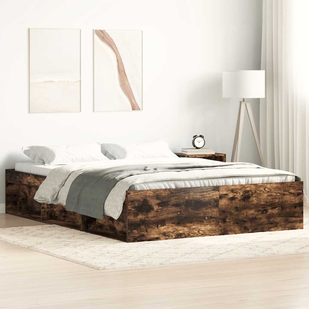 vidaXL Cadru de pat King Size, stejar fumuriu, 150x200 cm