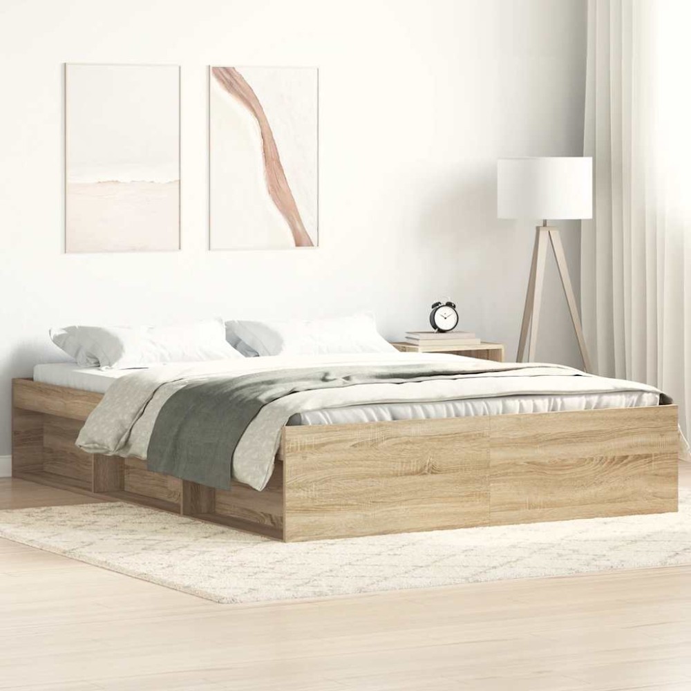 vidaXL Cadru de pat dublu, stejar sonoma, 135x190 cm