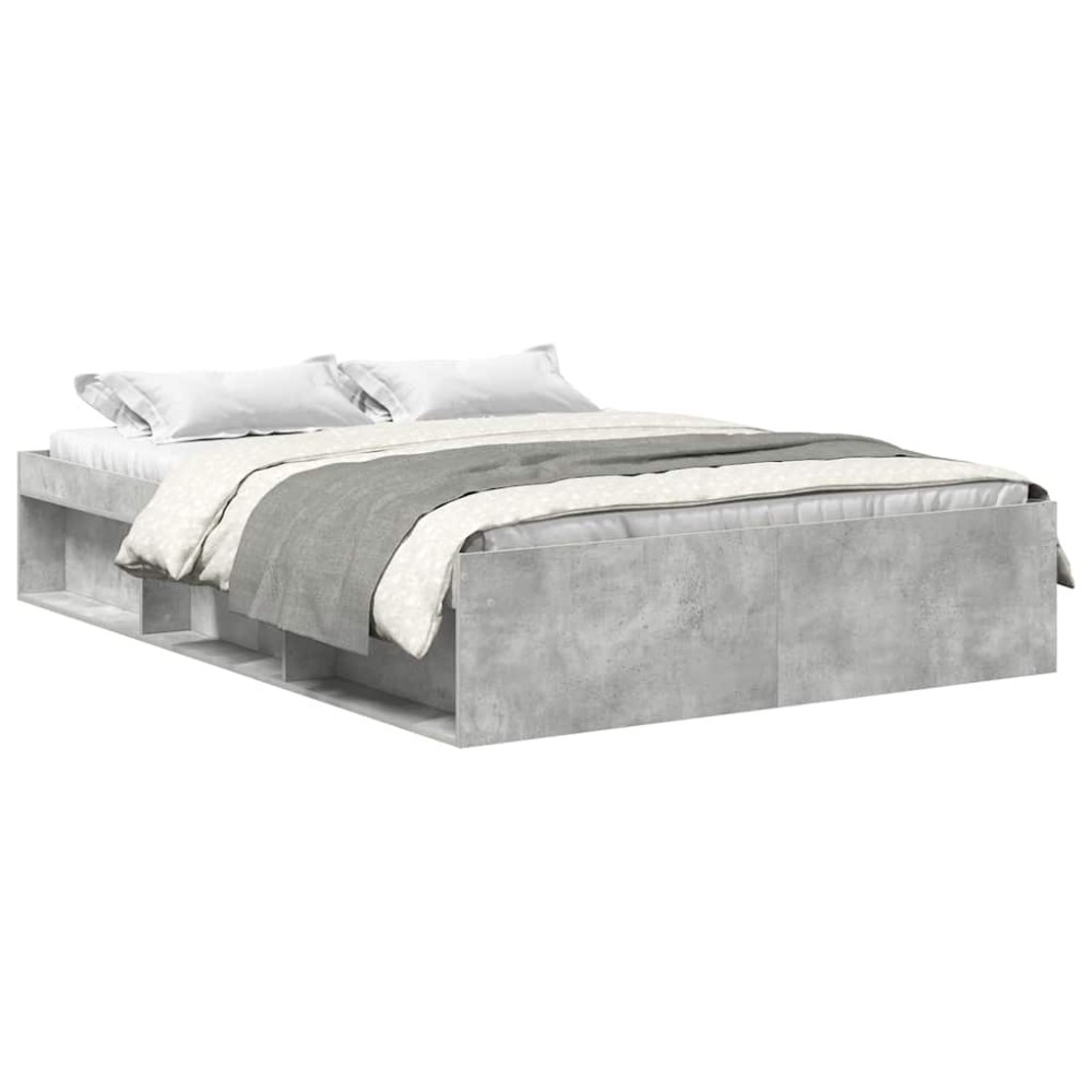 vidaXL Cadru de pat dublu, gri beton, 135x190 cm