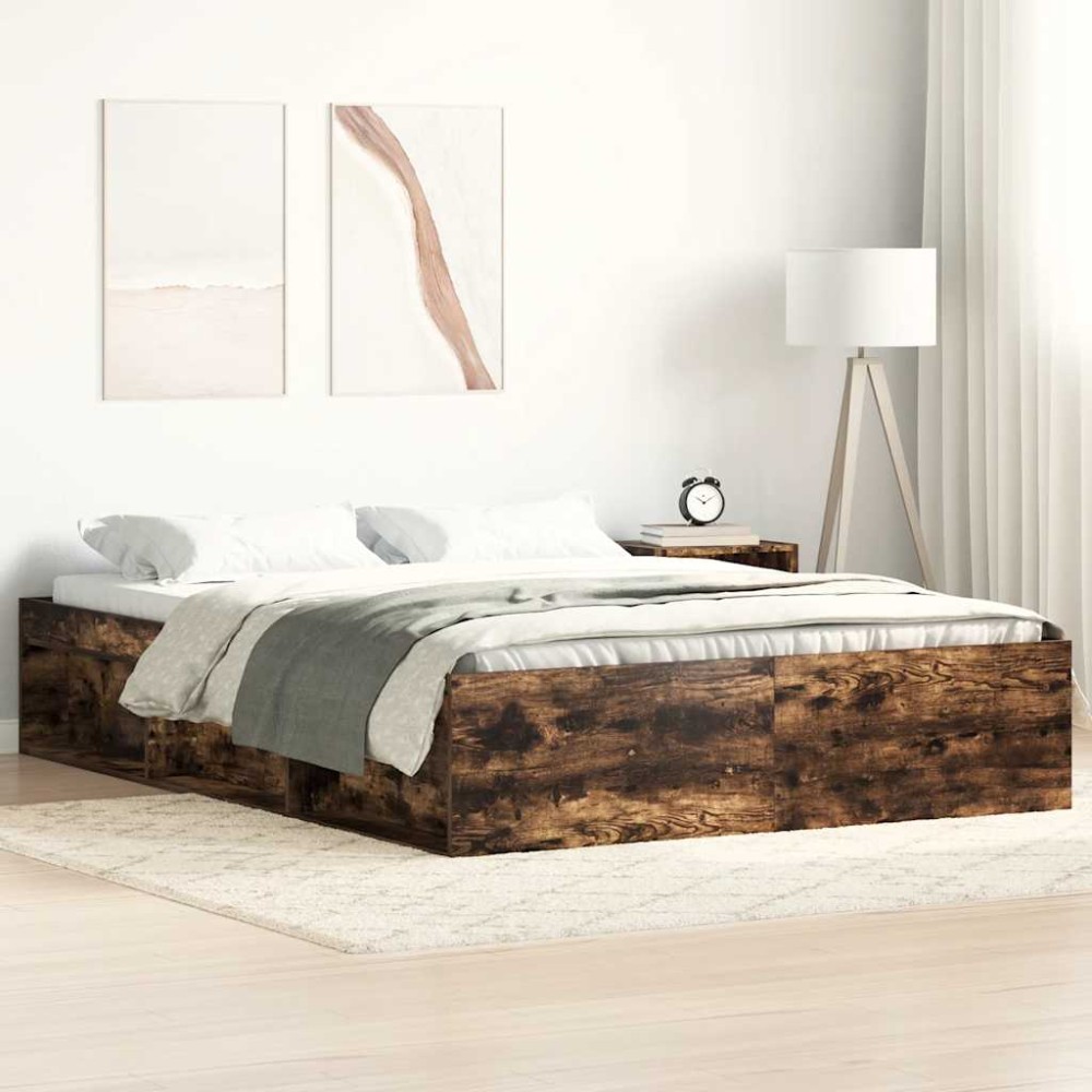 vidaXL Cadru de pat dublu, stejar fumuriu, 135x190 cm