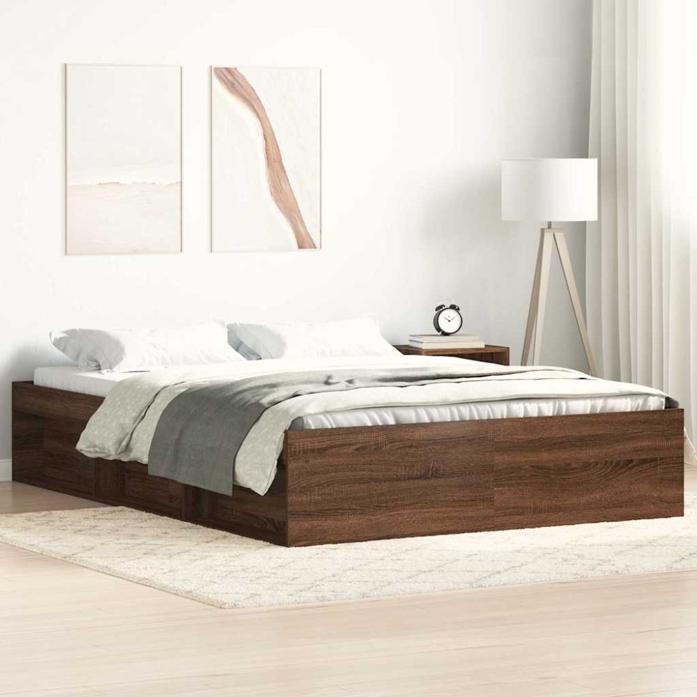 vidaXL Cadru de pat dublu, stejar maro, 135x190 cm
