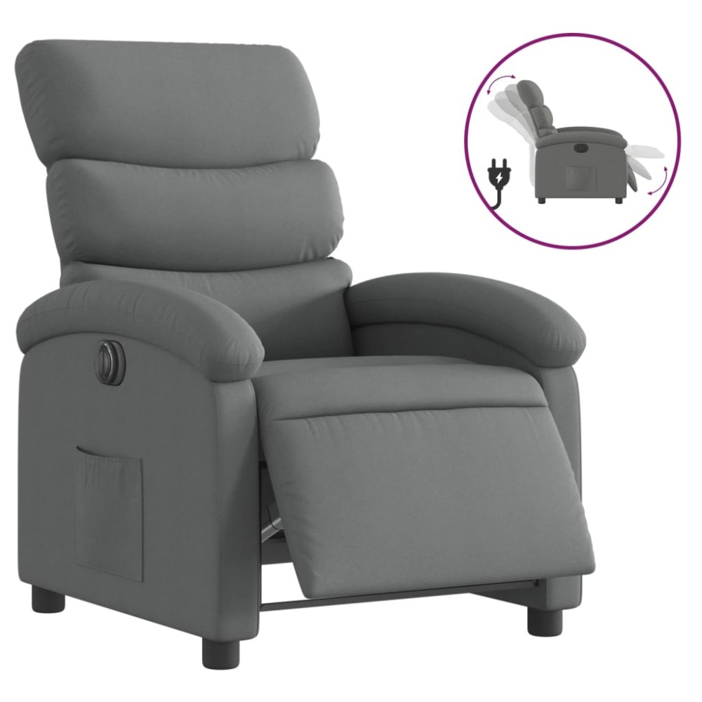 vidaXL Fotoliu rabatabil electric, gri închis, material textil