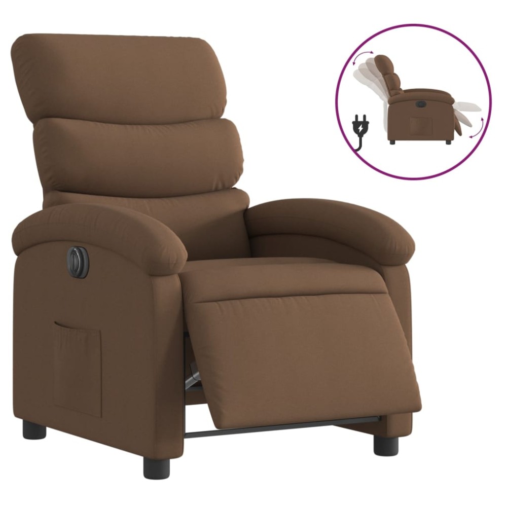 vidaXL Fotoliu rabatabil electric, maro, material textil
