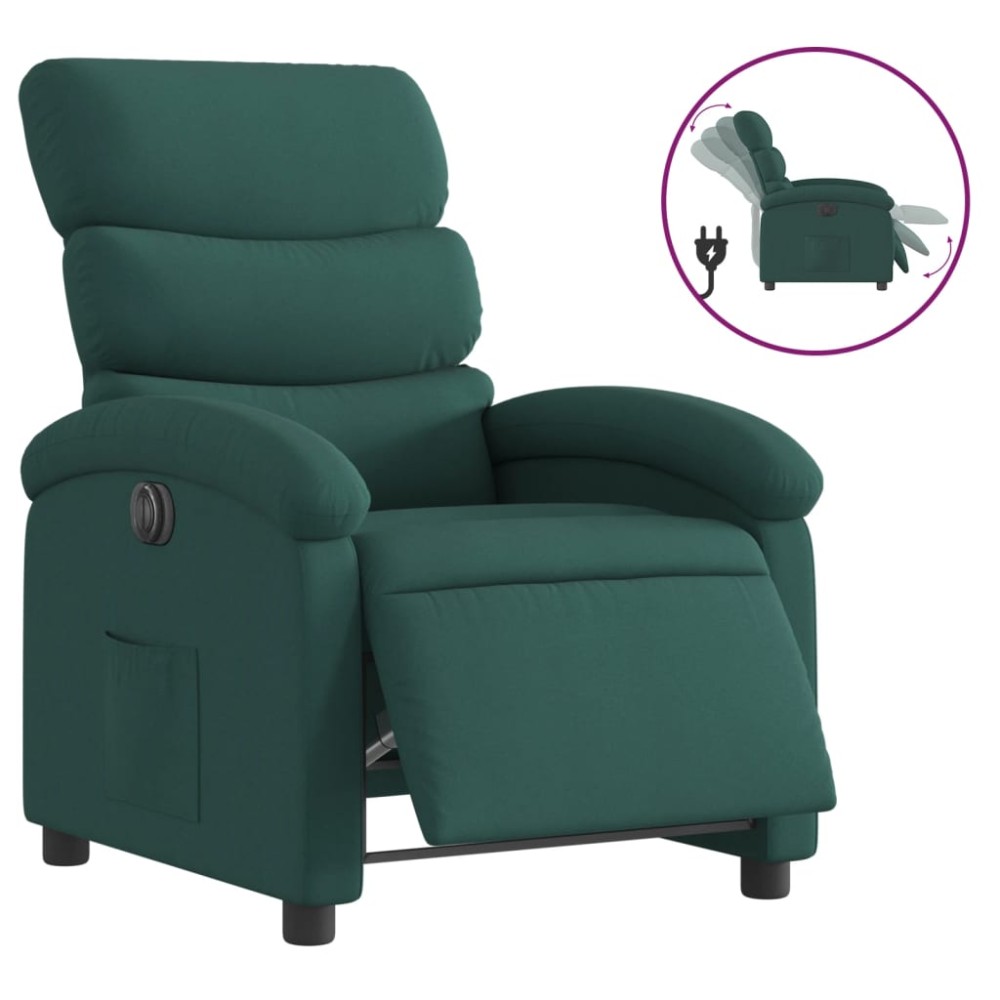 vidaXL Fotoliu rabatabil electric, verde închis, material textil