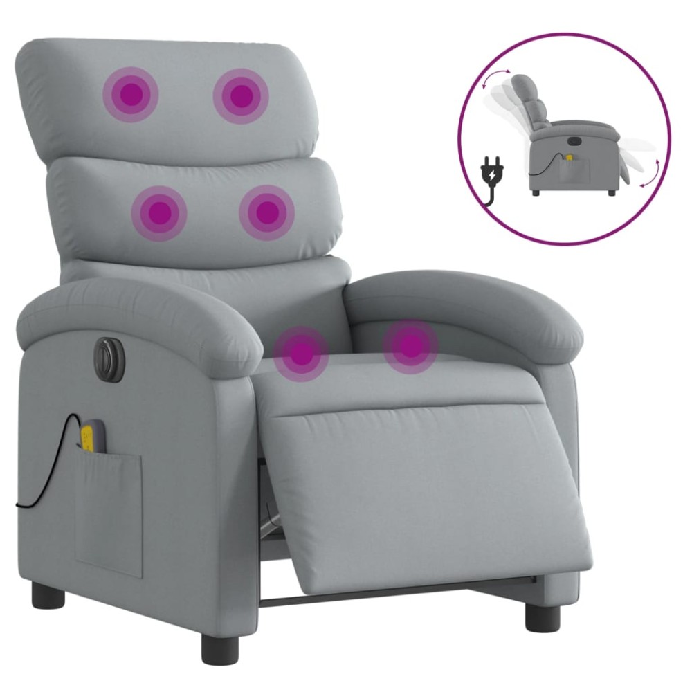 vidaXL Fotoliu electric de masaj rabatabil, gri deschis, microfibră