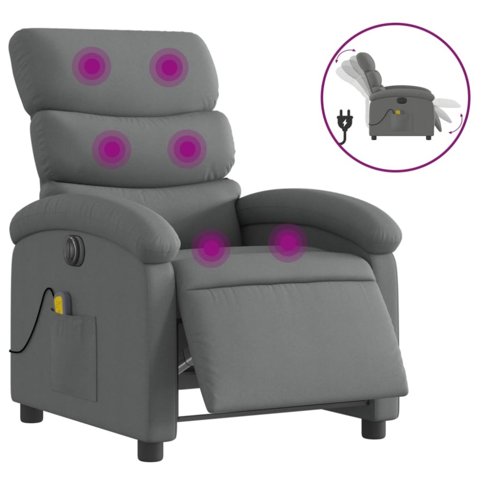 vidaXL Fotoliu electric de masaj rabatabil, gri închis, textil