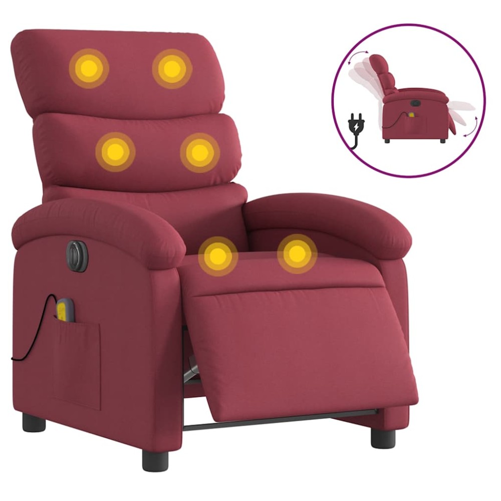 vidaXL Fotoliu electric de masaj rabatabil, roșu vin, textil