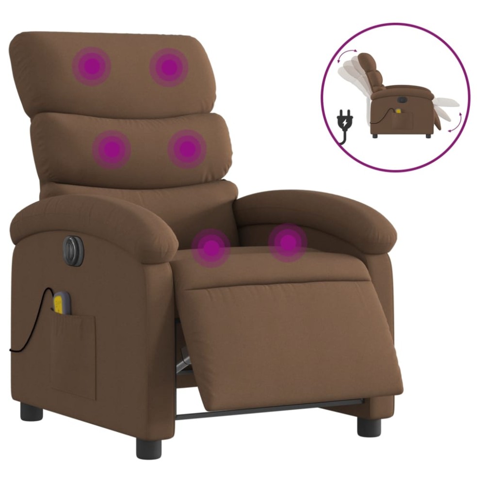 vidaXL Fotoliu electric de masaj rabatabil, maro, textil