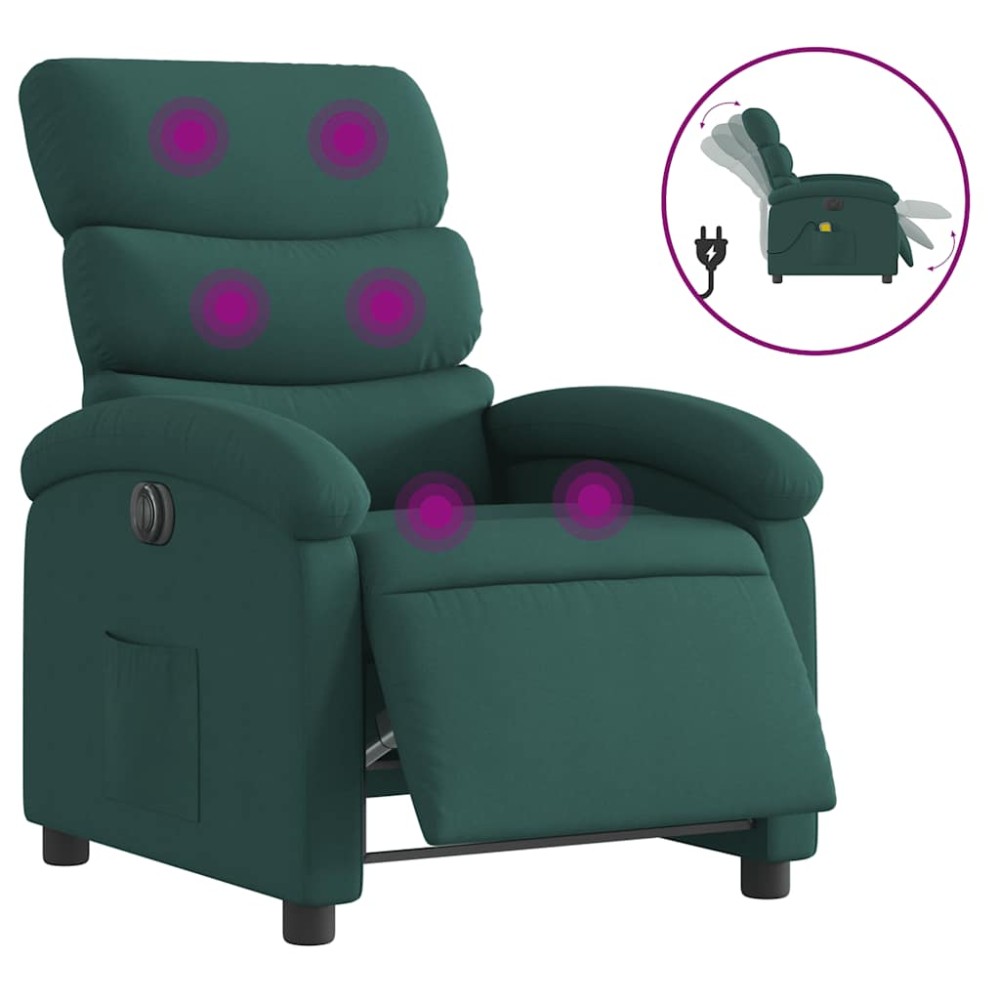 vidaXL Fotoliu electric de masaj rabatabil, verde închis, textil