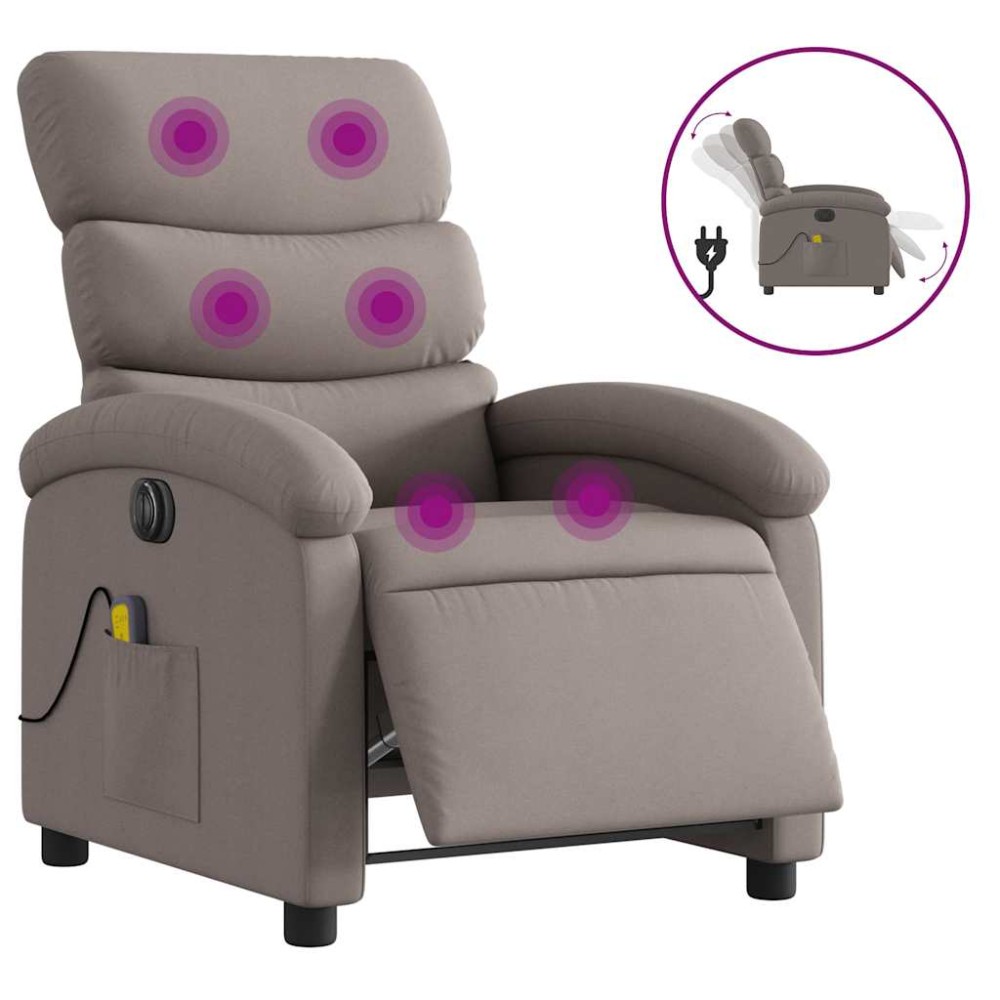 vidaXL Fotoliu electric de masaj rabatabil, gri taupe, textil
