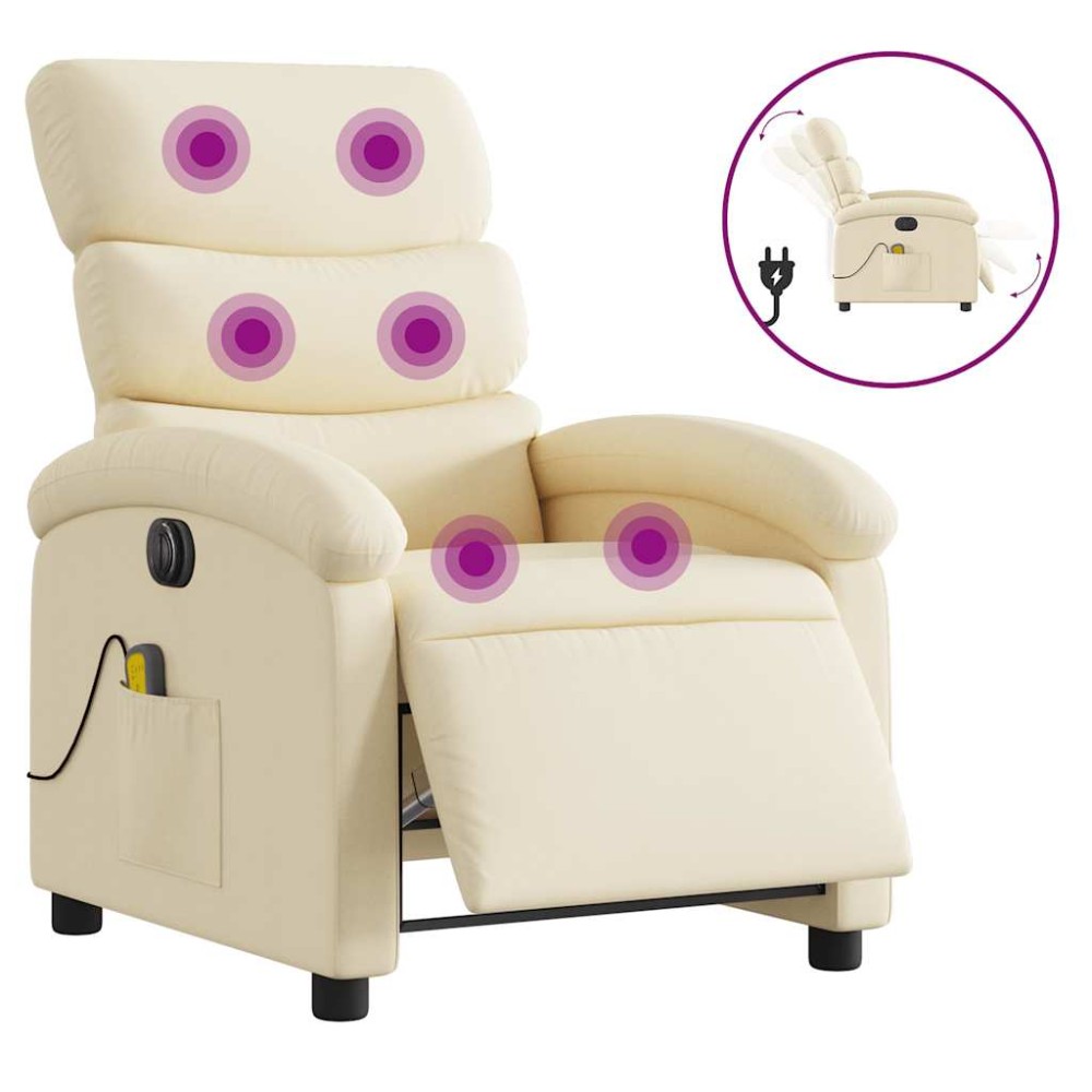 vidaXL Fotoliu electric de masaj rabatabil, crem, textil