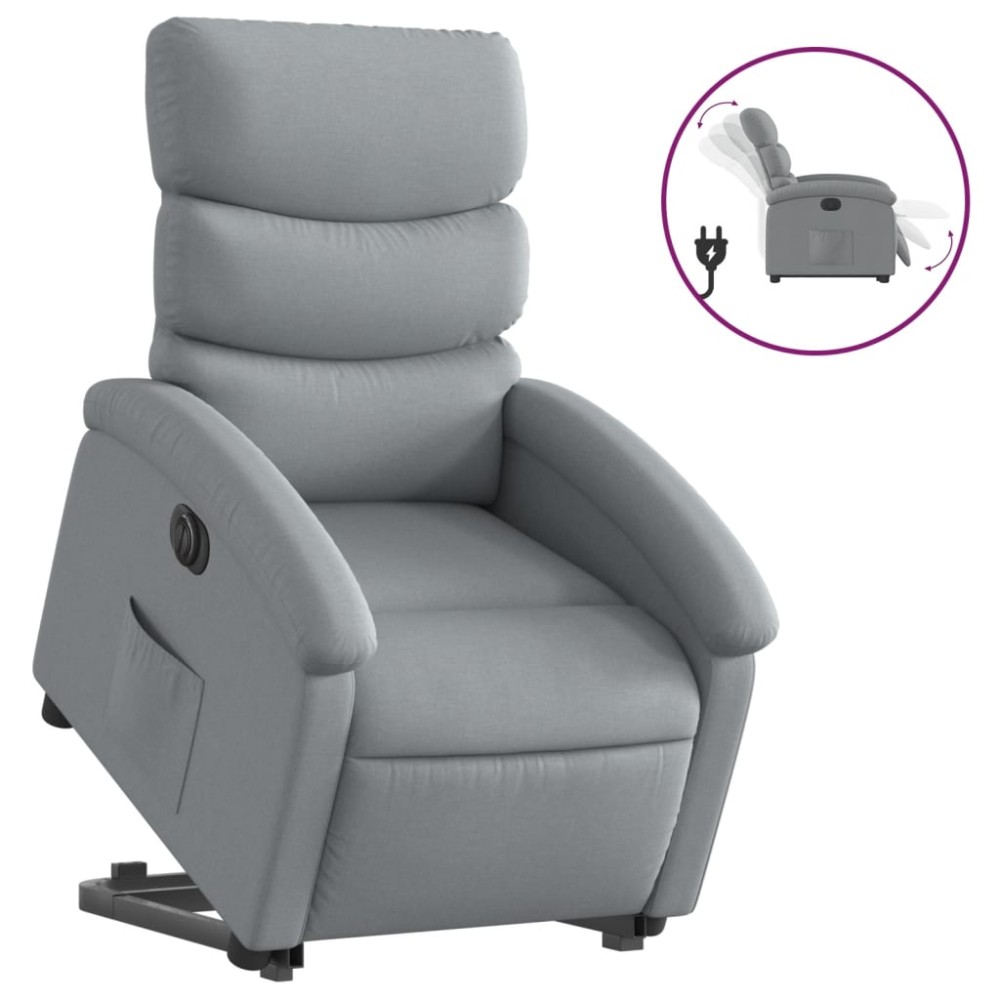 vidaXL Fotoliu electric rabatabil cu ridicare, gri deschis, textil