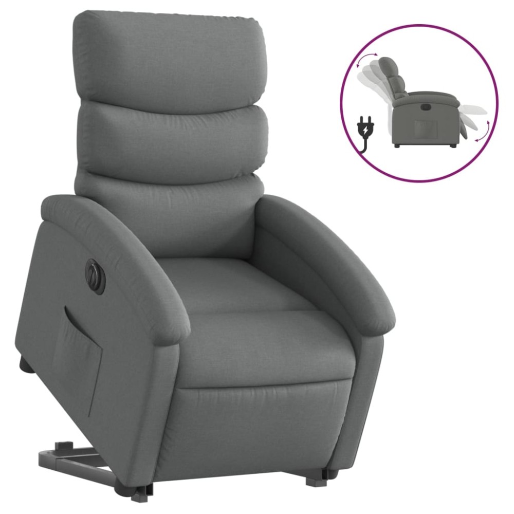 vidaXL Fotoliu electric rabatabil cu ridicare, gri închis, textil